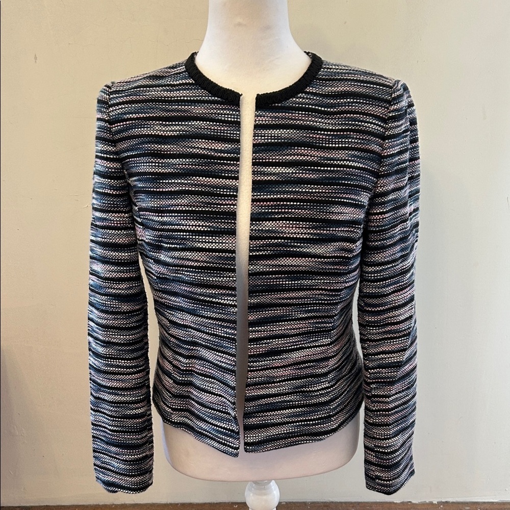 Tahari Black, pink. White  Striped Blazer Size 4P EUC